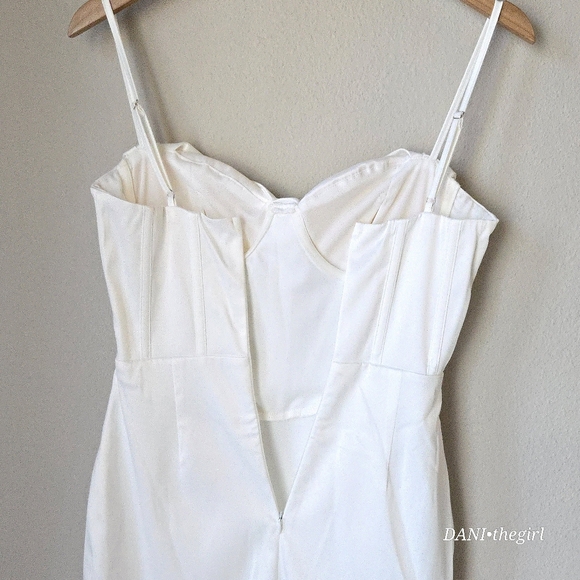 Glossy White Satin Draped Neck Corset Dress - Picture 8 of 10